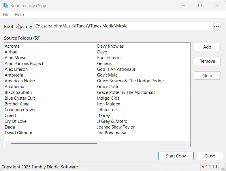 Subdirectory Copy home screen