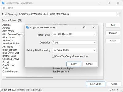 Subdirectory Copy application Copy configuration
